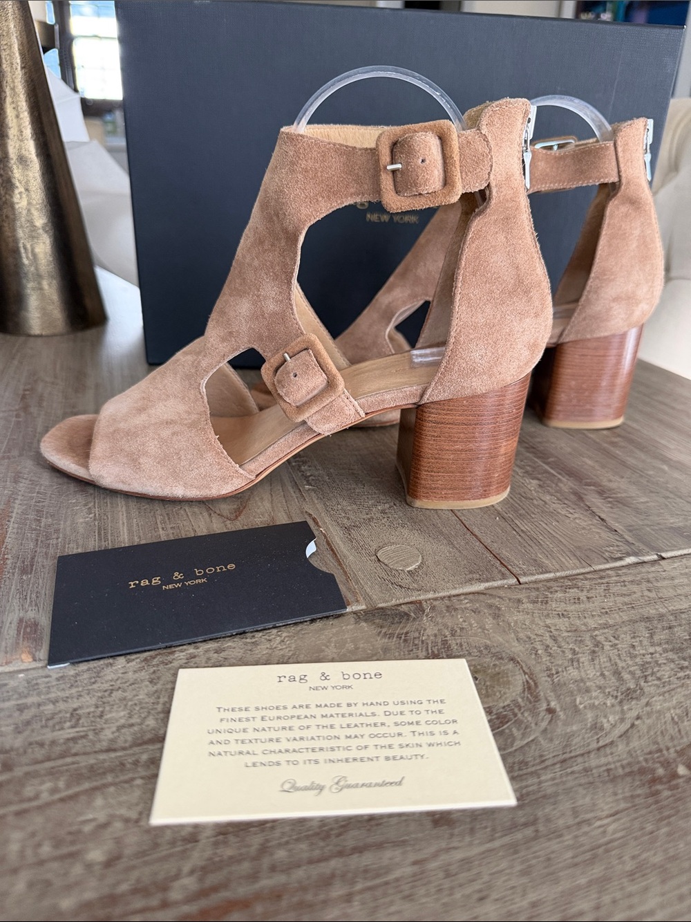 rag & bone Matteo-ND camel Suede Open-Toe Block Heel Sandals in Camel/Tan - Picture 3 of 5